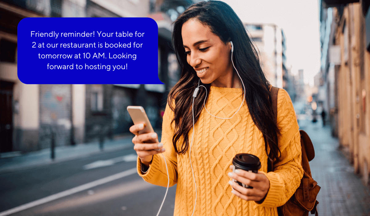 example of a restaurant reservation reminder sms