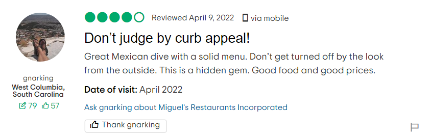 tripadvisor restaurant review screenshot