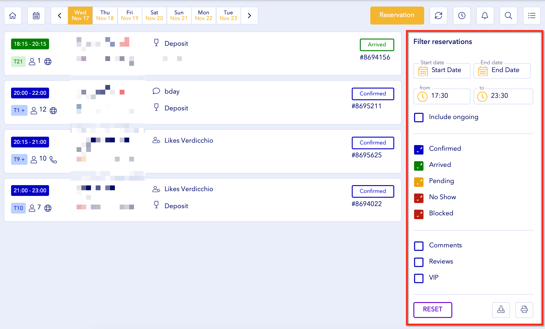 tablein search interface screenshot