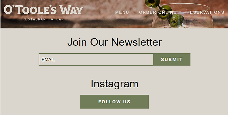 example of a restaurant newsletter signup prompt