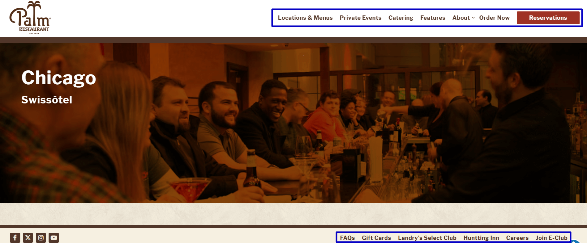 the palm chicago restaurant website screenshot