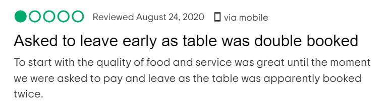 tripadvisor review about a restaurant double booking