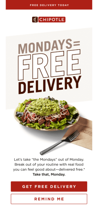 chipotle free delivery email screenshot