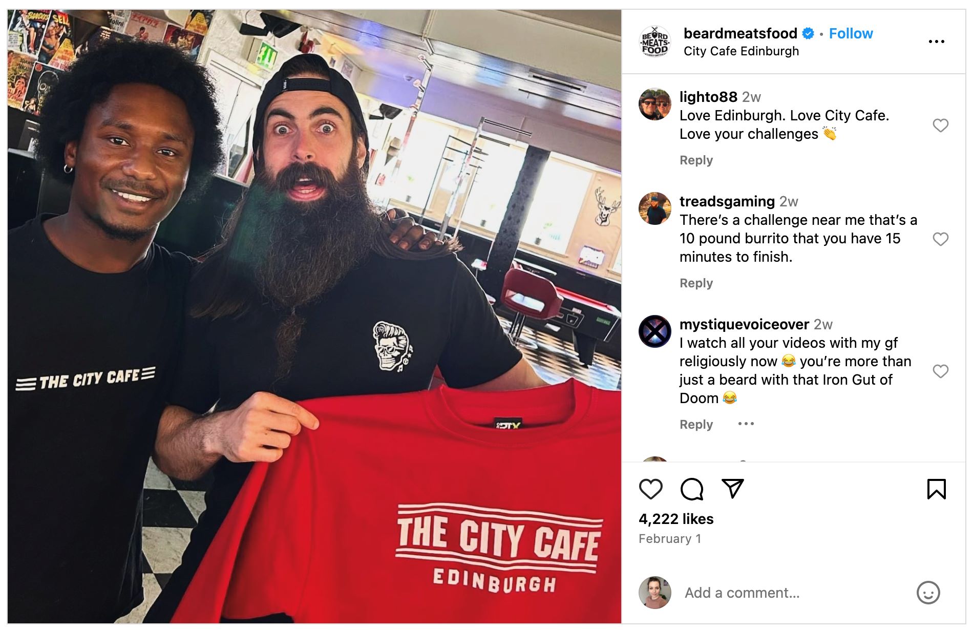 screenshot of an instagram post about a restaurant challenge