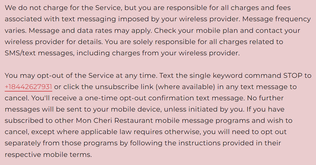 privacy policy of the restaurant mon cheri