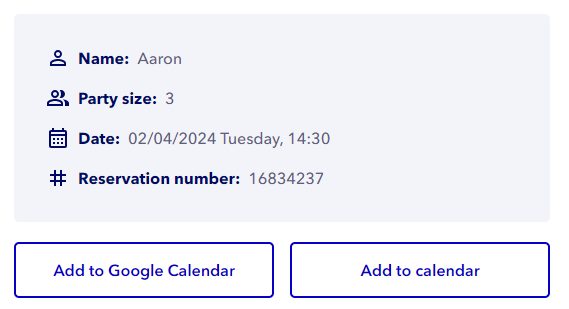 tablein reservation confirmation email screenshot