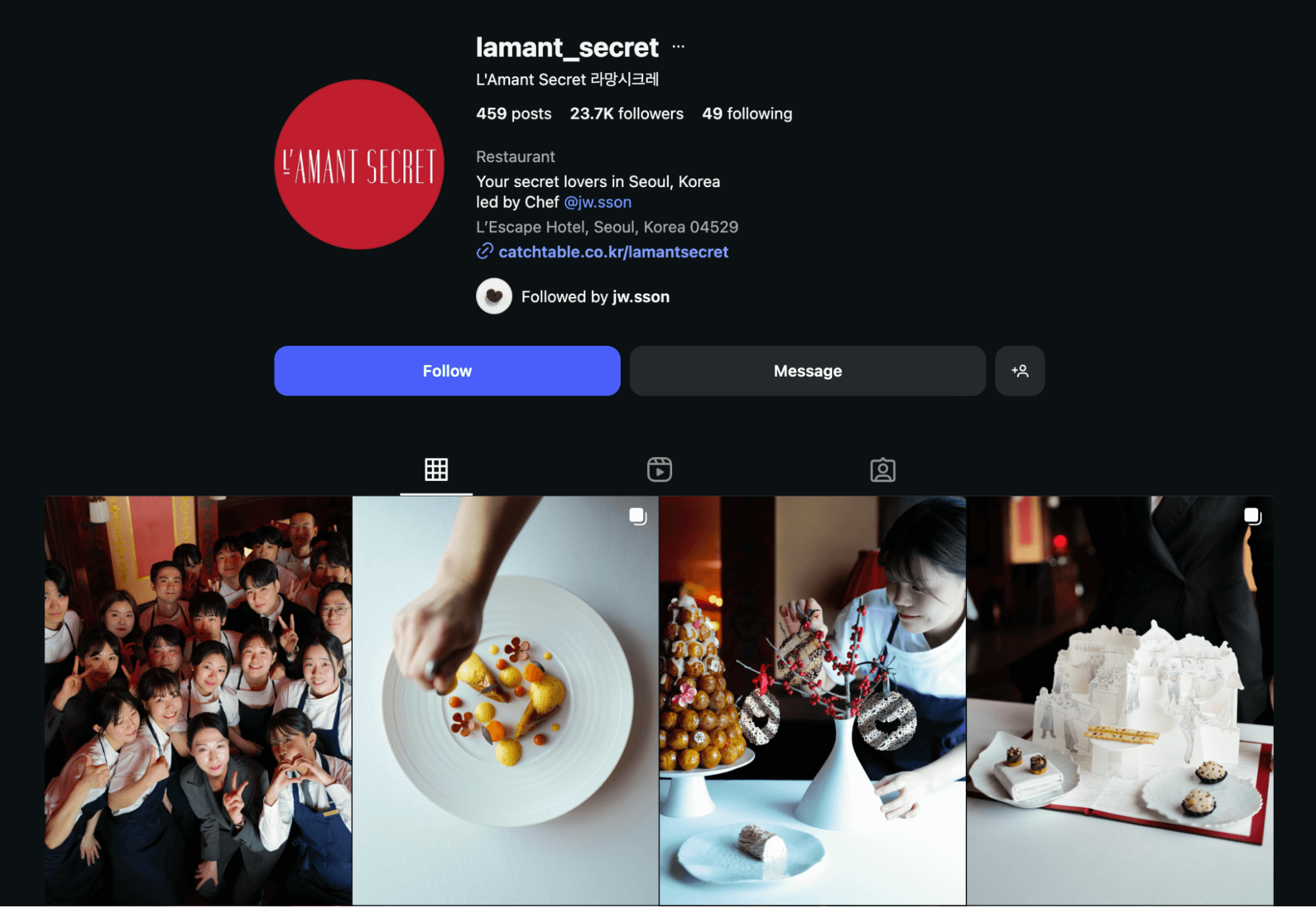 lamant secret restaurant instagram screenshot