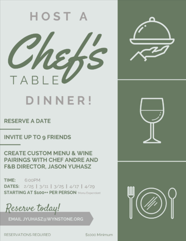 chef's table dinner email