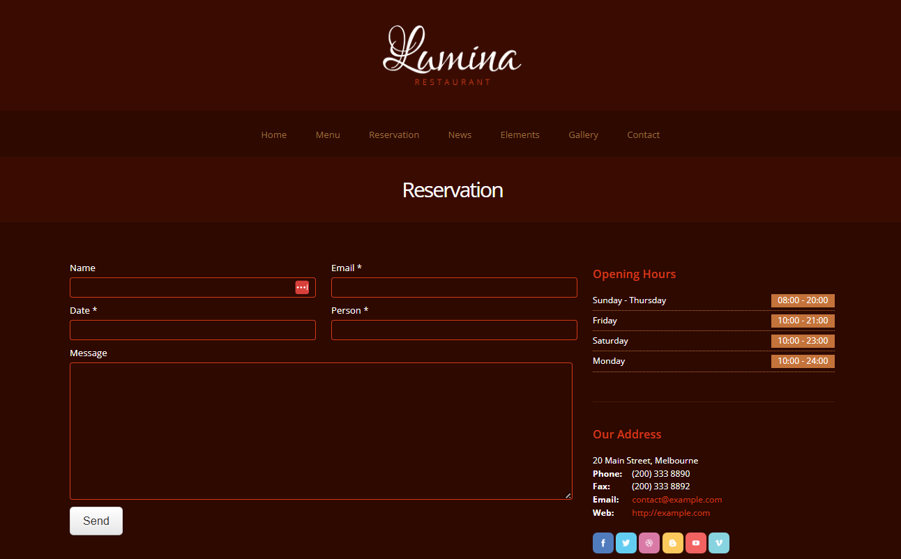 themeforest lumina template reservation form