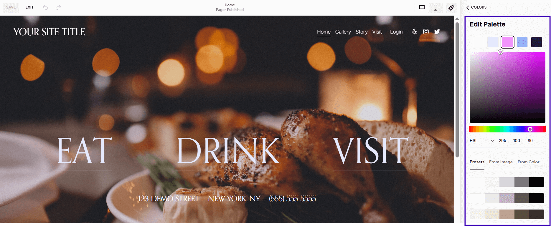 squarespace website template color customization screenshot