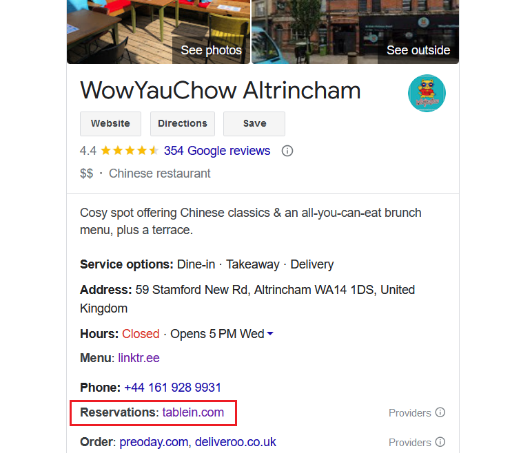 tablein google restaurant reservations