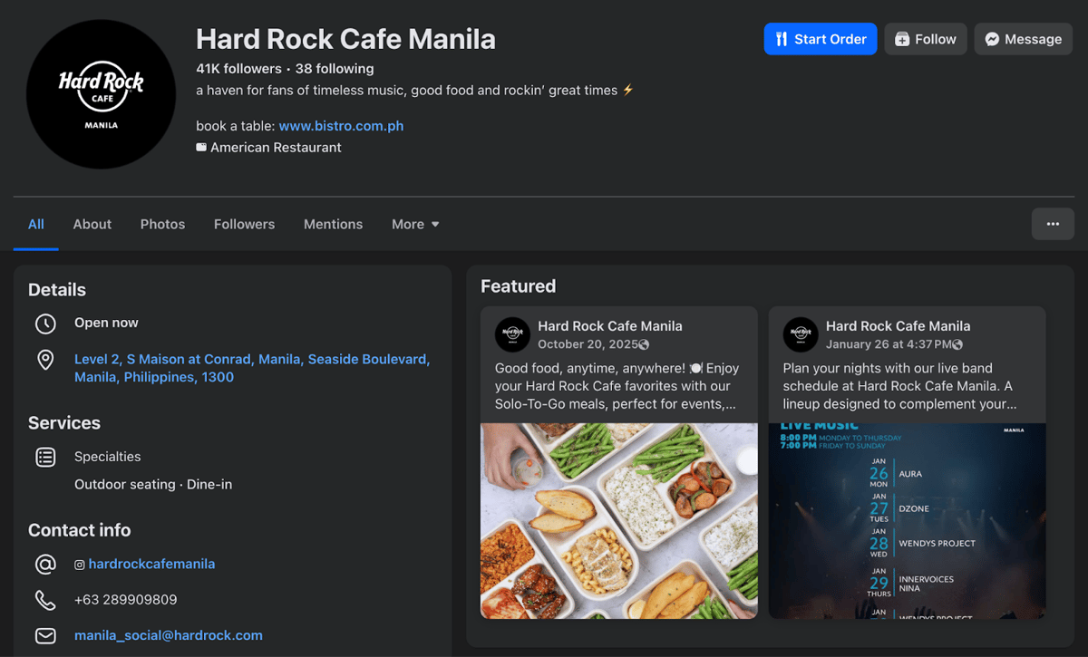 Hard Rock Cafe Manila on Facebook