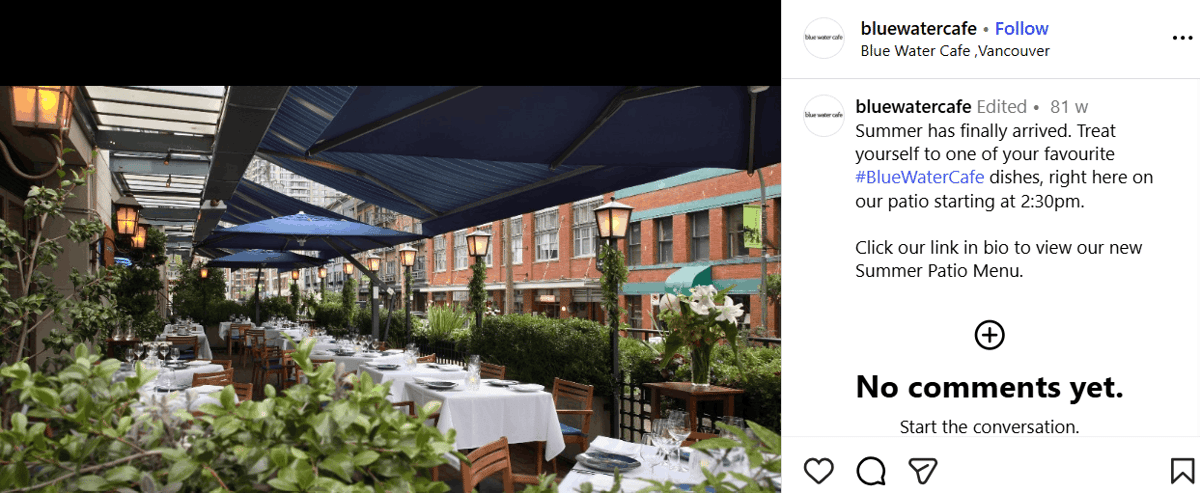 Blue Water Cafe on Instagram