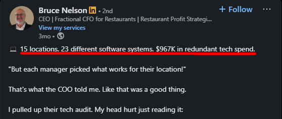 LinkedIn post about software redundancy